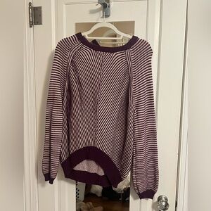 Striped Purple and White Women's Crew Neck Sweater